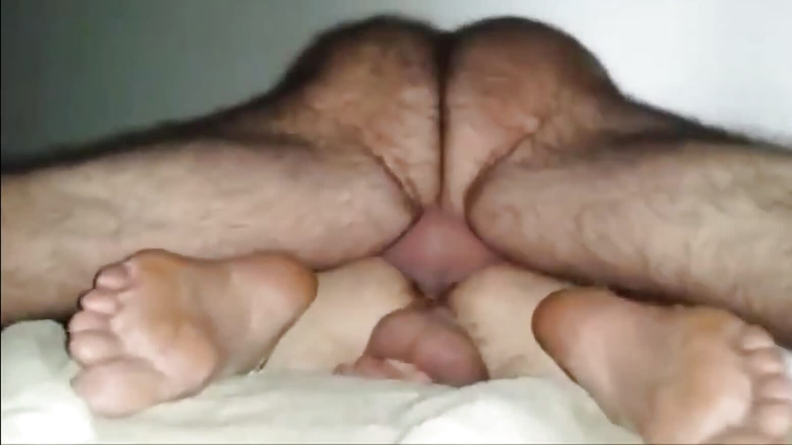 Hairy daddy with hairy legs breeds boy from below