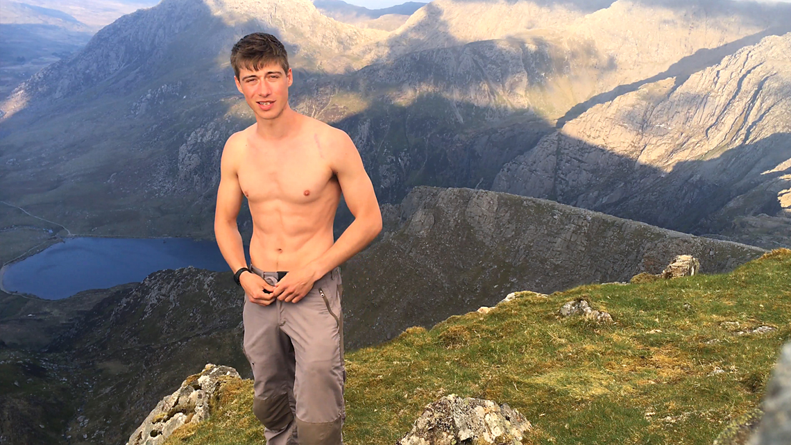 Straight Young Climber Henry Wanks His Uncut Cock in the Mountains