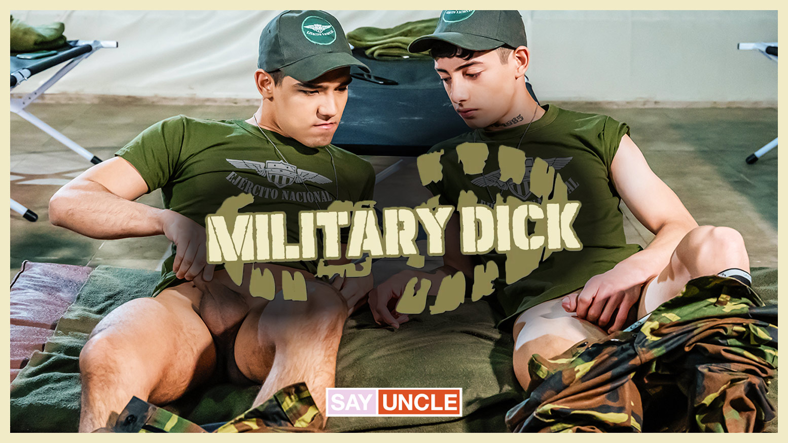 Soldier rubbing cock-up close and personal