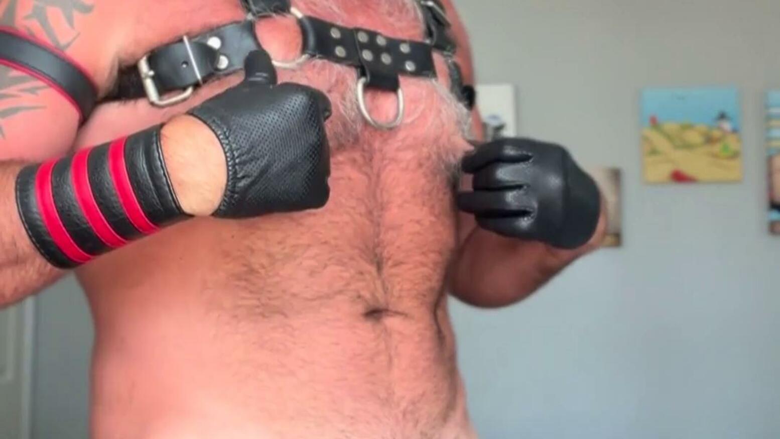 Leather Daddy Jerking His Fat Cock